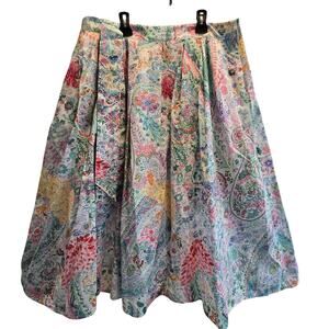 Talbots Womens Size 16 Floral Paisley Skirt Cotton Pleated Lined Spring Summer